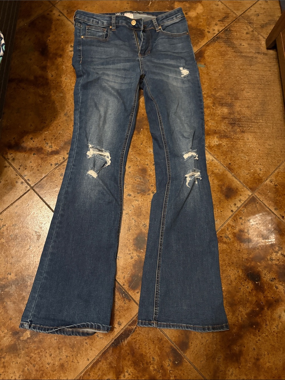 Women’s Dark Blue Distressed Flare Jeans
